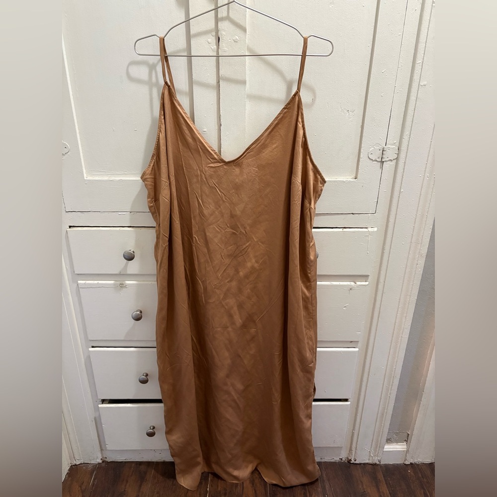 NWT Old Navy 3X Goldish-Tan Midi/Long Slip Dress w/ Slit